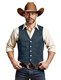 JEMITOP Men's Retro Western Cowboy Vest Faux Suede Leather Snap Waistcoat Slim Fit Casual Sleeveless Jackets Wedding Dress Vests with Pockets Navy Blue L