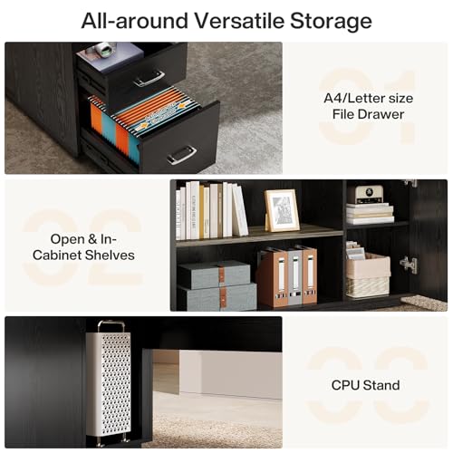 Image of Tribesigns 85.8-Inch L-Shaped Executive Office Desk with File Drawers & Storage Cabinet, Professional Corner Computer Desk Extra Large Business Workstation with Adjustable Shelves (Gray&Black)