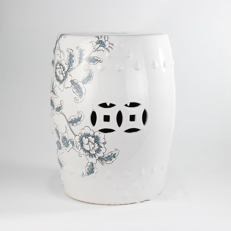 Ceramic Garden Stool Decorative Garden Stools Ceramic Handmade Pastel Figures and Flowers Carved Copper Coin Ceramic Stool Cooler Pier Shoe Bench Patio Ornaments Garden Stool Ceramic(G)