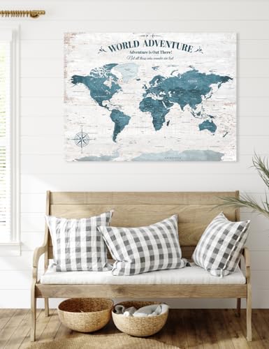 Image of IPIC - Vintage World Push Pin Travel Map on Canvas, Large World Map Wall Art, Elegant World Maps for Wall Decor, Made in USA