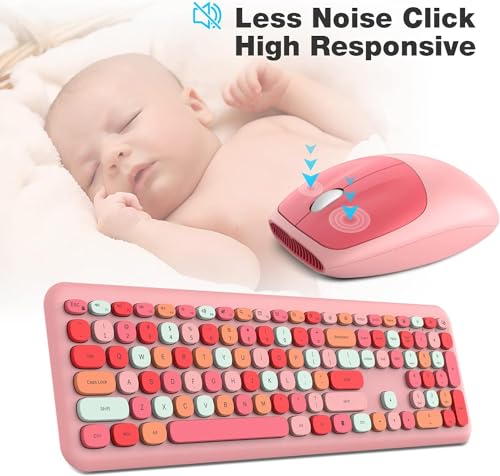 Image of KNOWSQT Wireless Keyboard and Mouse Combo, Pale Pink Full-Sized 2.4G Silent Keycap Colorful Keyboards, USB Dongle Plug Play, for Laptop, Windows, PC, Computer, Desktop