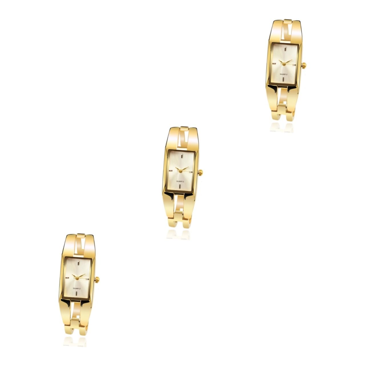 3stücke Fashion Damen Armbanduhr Quarz Mit Elegantem Goldarmband Und Weißem Stilvolle Bangle Uhr Für Für Alltag Und Besondere Anlässe