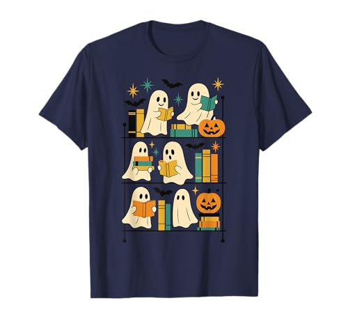 Bibliothèque rétro et effrayante de Mute Reading Ghosts Halloween Bookworm T-Shirt
