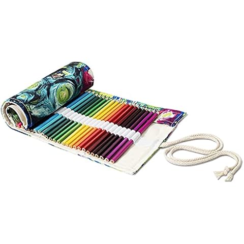 72 Slots Canvas Pencil Roll Wrap, Handmade Roll-Up Canvas Pencil Wrap, Colored Pencils Wrap, for Artists Painting, Sketchers, Student (Multicolor) Cover