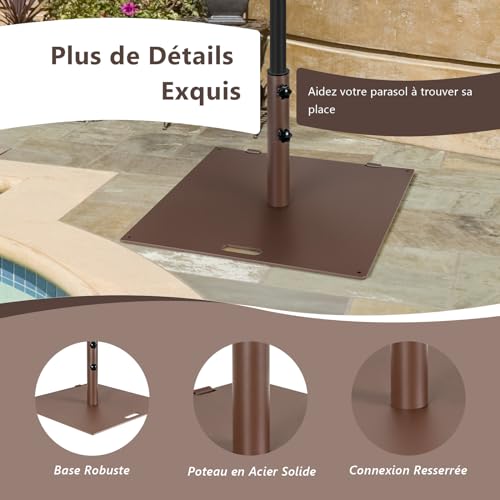 Support de parasol métallique robuste brun base carrée 22,5kg - 5