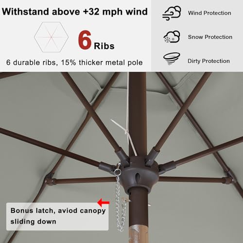 Image of ABCCANOPY 7.5FT Patio Umbrella Outdoor 6 RibsTable Umbrella(Gray) | Fade & UV Resistant Fabric,6 Fiberglass Ribs,Smooth Crank System,Wind Resistance,Great for Patio,Backyard,Garden,Deck