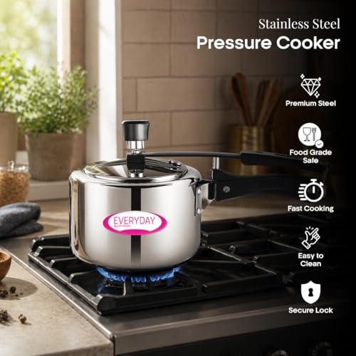 Image of Everyday Stainless Steel Pressure Cooker Set of 3 | 2L + 3L + 5L | Mirror Finish Inner Lid Design | Gas & Induction Compatible | Complete Family Cooking Set