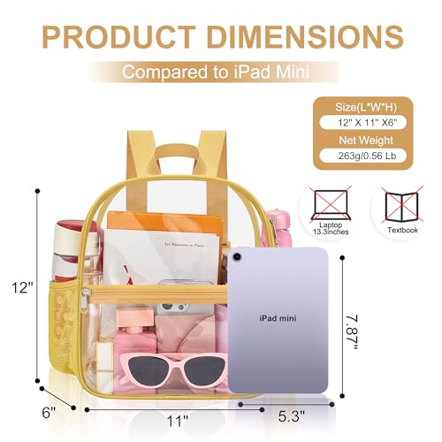 Image of Oraben Clear Backpack for Stadium Events, Clear Stadium Bag 12 x 6 x 11 in | Clear Bag for Game Day ,Sportsing, Concerts Works , Fast Security Check, Waterproof PVC, Adjustable Straps,2 Side Pockets