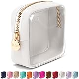Embla Clear Cosmetic Bag Makeup Case, Clear Zipper Make Up Pouch and Toiletry Travel Tote, Cute Skincare Pouches for Women Girls, Preppy Purse Cosmetic Organizer, Mini Makeup Bags, White