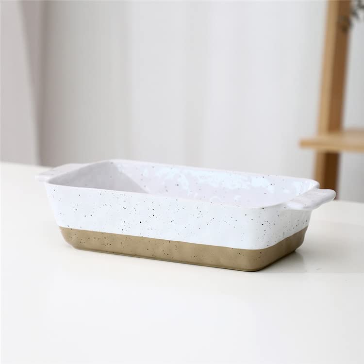 Ceramiczne naczynia do pieczenia – zestaw 3 bezpiecznych w piekarniku kamionkowych, prostokątny, piekarnik do stołu, żaroodporne, lasagne, foremki do ciasta w nowoczesnym stylu (3 rozmiary, biały dom
