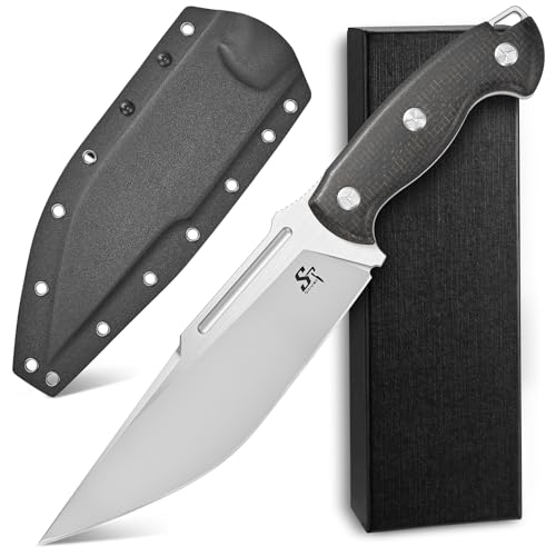 Sitivien ST40 Fixed Blade Knife VG10 Steel Blade Micarta Handle Full Tang Knife with Sheath for Outdoor Camping Hiking Working Survival (Black)