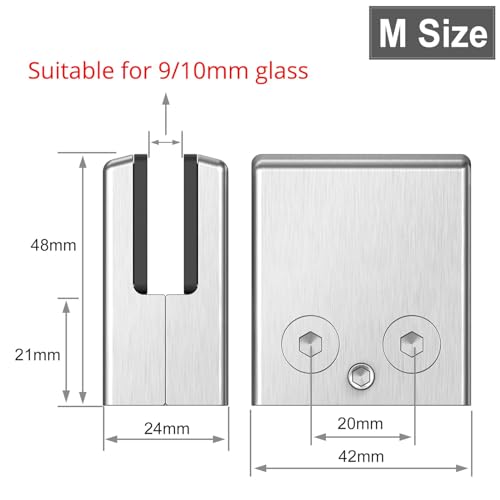 Proster Edelstahl Glashalter Klemmhalter 9-10mm Glasklemmen 16 STÜCK M Größe Edelstahl 304 Glas Klemmen Einstellbare Glas Halterung Flache Rückseite für Pfosten Geländer Treppengeländer Balkon