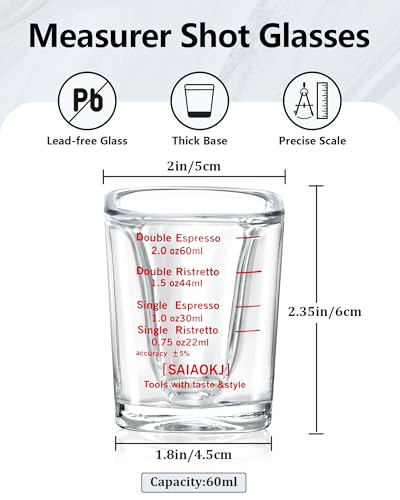 Image of Shot Glass Measuring Cup Set, 2 Pack 2 Oz Square Espresso Glasses (Red)