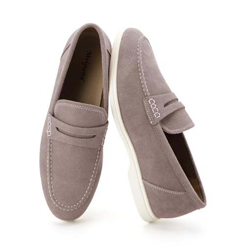 Image of Meijiana Men's Genuine Leather Loafers Slip-On Moccasins Suede Dress Shoes, Lightweight and Breathable with Rubber Sole Stylish Mens Loafers