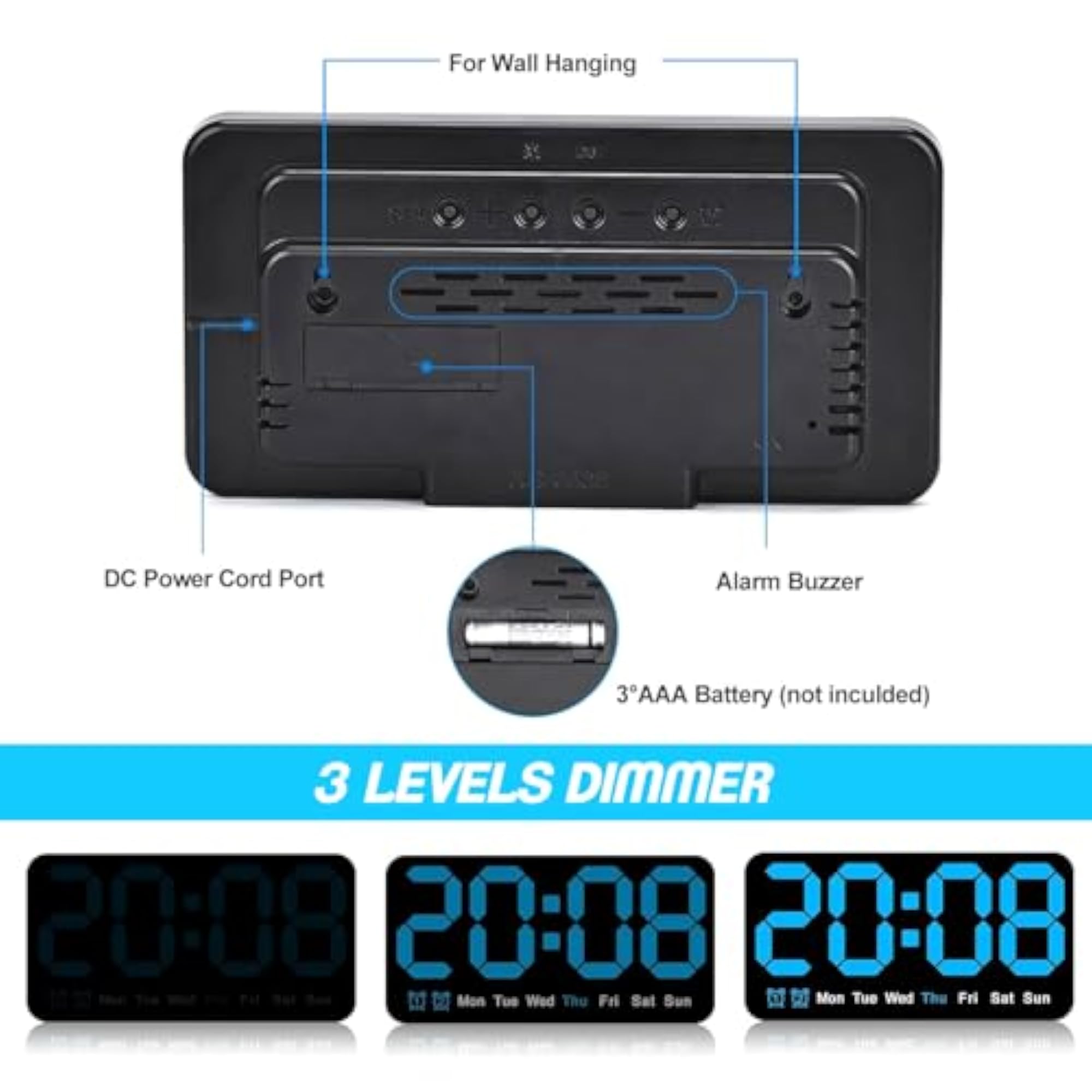 Digital Wall Clock - 8.5 Inch Large Display LED Alarm Clock