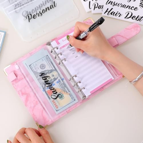 Image of SKYDUE Budget Binder, Money Saving Binder with Zipper Envelopes, Cash Envelopes and Expense Budget Sheets for Budgeting (Mabblepink)