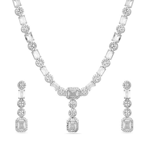 Image of Rubans American Diamond Zirconia Necklace Set Stylish Jewellery Gift for Women & Girls