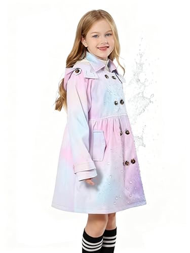 Jofemuho Girl's Trench Coat Hooded Lightweight Print Waterproof Rain Jacket Outerwear 11-12 Years