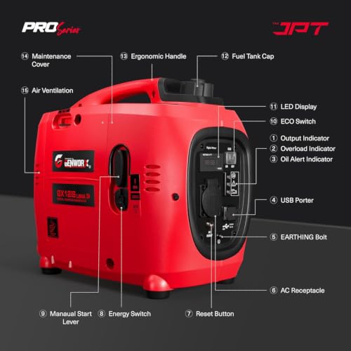 Image of JPT Proseires Genworx 1000W /1.0KW Small & Compact Manual Start Inverter | Lightweight Petrol Generator | With Advanced Frequency Control | Ideal for Camping, Outdoor Events & Home Backup