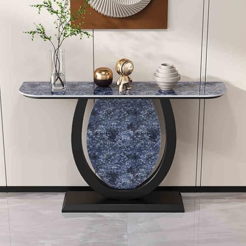 Mesa de Entrada Moderna: Consola Estrecha con Espacio de Almacenamiento, Mesa Auxiliar con Marco de Metal para Pasillo y recibidor, Elegante Acabado Azul (80 cm), Sala de es