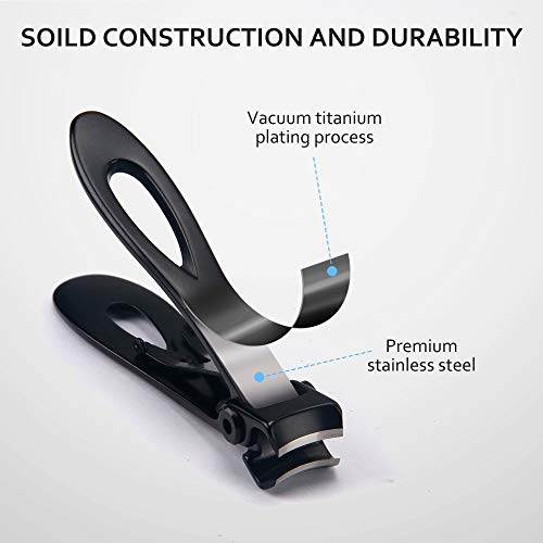 Nail Clippers with File for Thick Nails, Terresa Wide Jaw Big Toenail Clippers Fingernail Clippers, 3 Pcs Stainless Steel Nail Cutter for Men, Seniors,Women (Black)