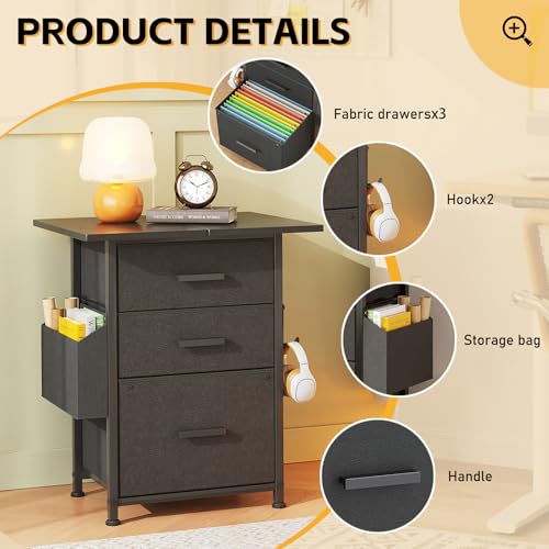 Miniatura 7 de Caiyun Archivador Con Ruedas Con 3 Cajones Y Ruedas Para Documentos A4, Tamaño Carta, Soporte Para Impresora Con Un Ancho De 56 Cm, Diseño Industrial, Color Negro