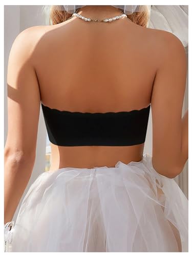 WDIRARA Women's Strapless Front Closure Bra Non-Slip Padded Bandeau Bras Wavy Trim Seamless Tube Top Bralette2