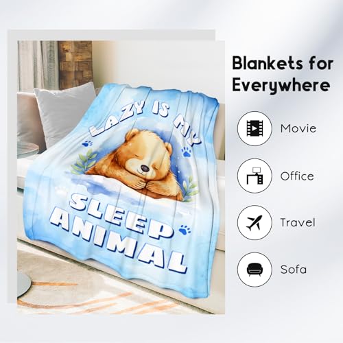 Bear Blanket, Cute Soft Throw Gifts for Girls, Cozy Flannel Throw Blankets for Couch Office, Blue 40"x50"