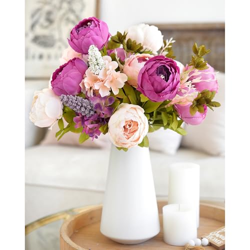 Image of FiveSeasonStuff Vintage Artificial Peonies Silk Peony Flowers and Hydrangeas for Wedding Bridal Home Decor - Beautiful Floral Centerpiece Arrangement 2 Bouquets (Mixed Pale Pink and Thistle Purple)