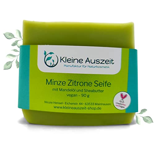 Kleine Auszeit Manufaktur, Naturseife Minze Zitrone, handgemachte Seife, vegan, ohne Palmöl, 90 g