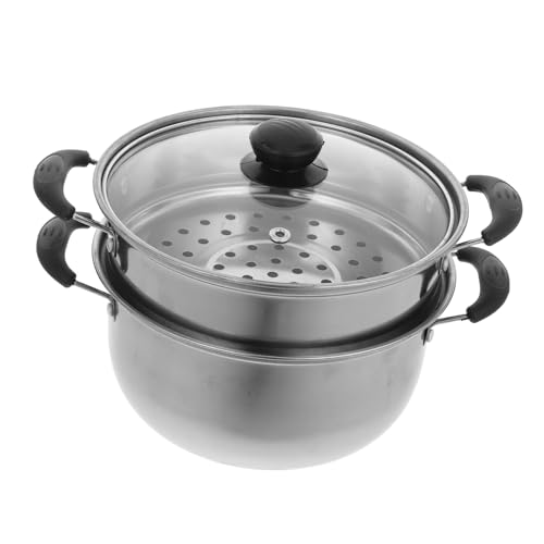 POPETPOP Olla de Vapor Inoxidable Doble Asa y Diseño Antiadherente para Cocinas de Inducción y Gas Bote Multifuncional para Cocción y Almacenamiento
