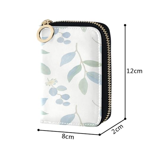 Eucalyptus Leaves Flower Pattern Credit Card Holder Case Leather Printed Zipper ID Card Case Wallet Small RIFD Blocking Wallet for Women Girls4