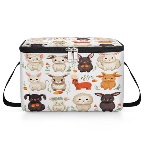 GzLeyigou Bunny Lunch Bags for Women Men 9 Cans, Hot & Cold Food Delivery Bag Insulated Grocery Bag Insulated Lunch Box Animal Cooler Bag for Office Work Picnic Beach