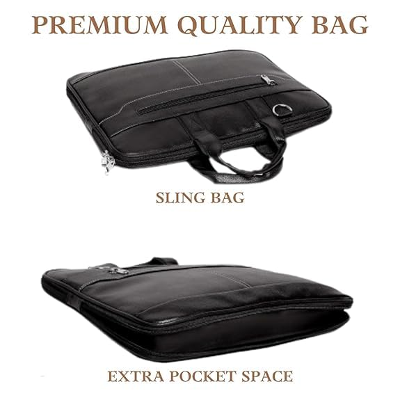 Image of Messenger Bag Laptop Bag for Men, PU Leather Expandable Office Bag for Men | Supports Laptop Upto 15.6 inches (Black)