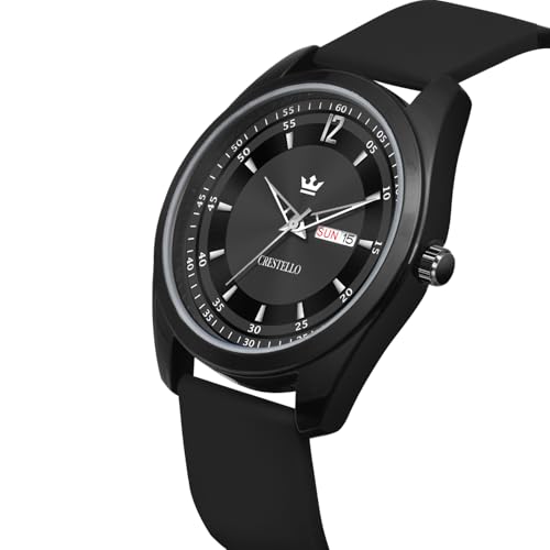 Image of CRESTELLO Silicone Strap Analog Wrist Watch with Day-Date Display for Men | 1 Year Warranty* | CR-BK205