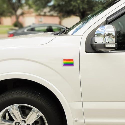 Image of Rainbow Gay Pride Flag Sticker Emblem LGBT Decal Car Chrome Flags, 2 Pack, 3 x 2 inches