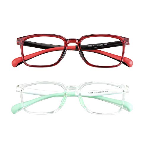 Lot de 2 paires de lunettes anti-lumière bleue pour enfants - Protection UV400 - Anti-reflet - Pour garçons et filles de 3 à 12 ans, Lb 5158_c1 (rouge noir) + C8 (vert), Medium