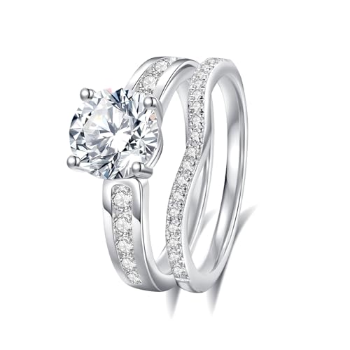 Image of Moissanite Wedding Ring Set for Women 925 Sterling Silver with 18K White Gold Plated D Color VVS1 Clarity Travel Moissanite Engagement Rings Promise Rings with Certificate