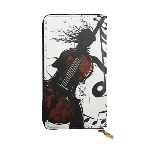 Portefeuille en cuir femme noir imprimé musique et porte-monnaie