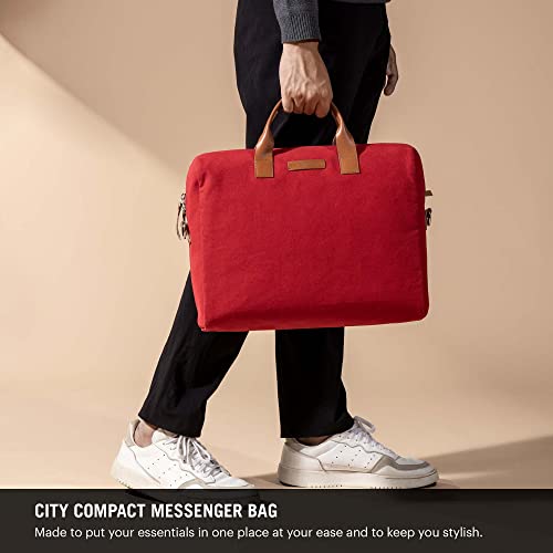 Image of DailyObjects Unisex City Compact Fleet Canvas Laptop Messenger Bag with Leather Handles and Adjustable Straps | Zip Closure with Slip Pockets and Large Storage For 14 Inch Laptops