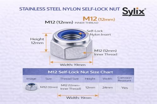 Image of SYLIX M12 Thread Stainless Steel Nylon Self-Lock Nut (pack of 25pcs)