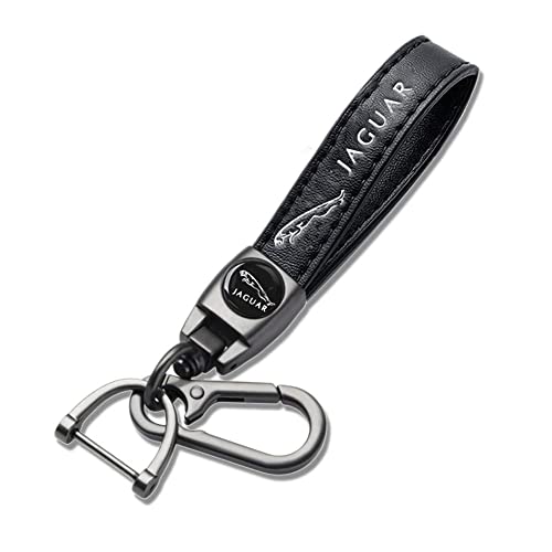 Genuine Leather Key Chain Compatible with Jaguar XE XF XJ F-PACE E-PACE F-Type, Keychain for Men and Women Accessories Family Present Black