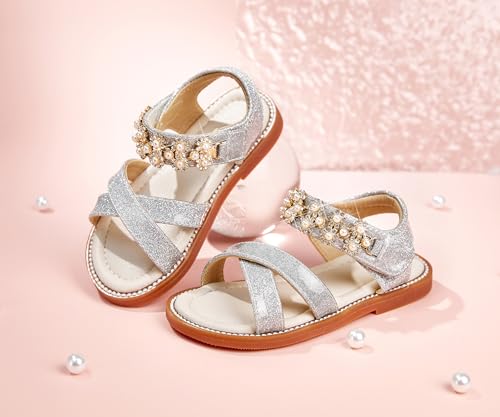 Image of PHIRAMIN Toddler Girl Sandals - Flower Girl Dress Shoes Open Toe Little Kid Flats