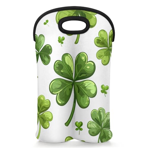GzLeyigou 2 Bottles Clover Wine Bag Sleeve Totes Neoprene Protective Wine Carrier Bag for Wine,Water, Champagne, Beer, Baby Bottles,Gift 14.5 x 10 Inches