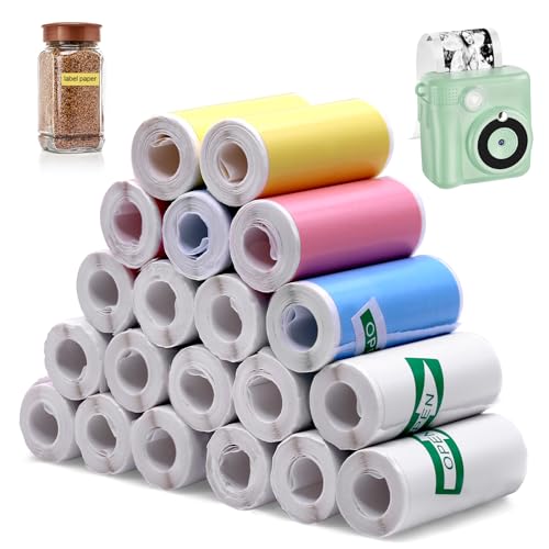 TETEWEVER 20 Rolls Mini Printer Stickers, Thermal Paper, Children's Camera, Colourful Thermal Rolls Stickers, Printer Paper, Self-Adhesive Printable Sticker (57 x 25 mm)