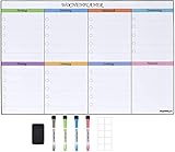 POPRUN 43 x28 cm Abwischbar Whiteboard Wochenplaner für die Wand,Selbstklebende Whiteboard Kalender für Küche Einkaufsliste und Essensplan AUF DEUTSCH