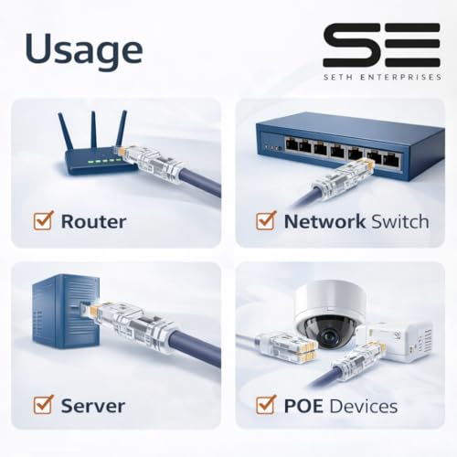 Image of RJ45 CAT5 Pass Through Connectors 50pcs | High Speed Ethernet Crimp Plug for LAN Cable, & UTP Network Ends for Solid and Standard Wire | Easy Termination Connector for Router Setup