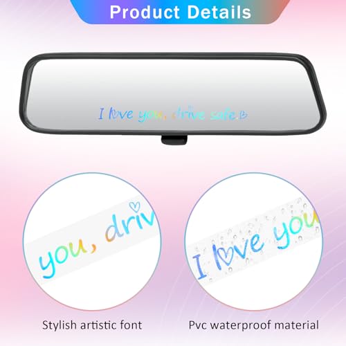 Image of 2 x I Love You, Drive Safe Rear View Mirror Sticker, Rear View Mirror Decal with Heart Self Affirmations Car Mirror Stickers Vinyl Car Window Decal for Water Bottle Laptop Bumper New Car Decor