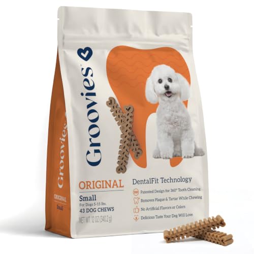 Groovies Original Small Flexible Dog Dental Chews Oral Care 5-15 lbs 43Ct