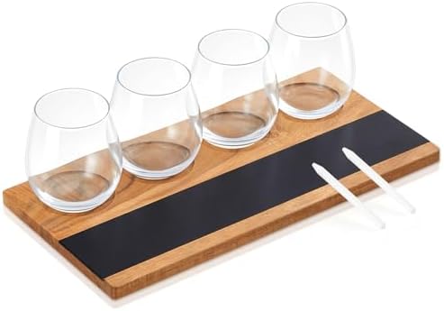 Marsui Wine Flight Tasting Set, Includes Wooden Whiskey Flight Bo...